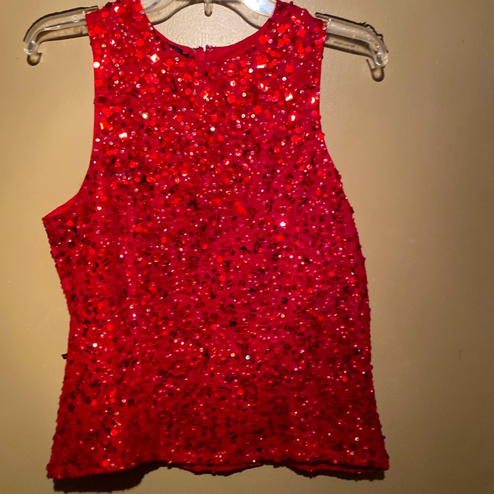 Laurence Kazan Red sleeveless sequined top